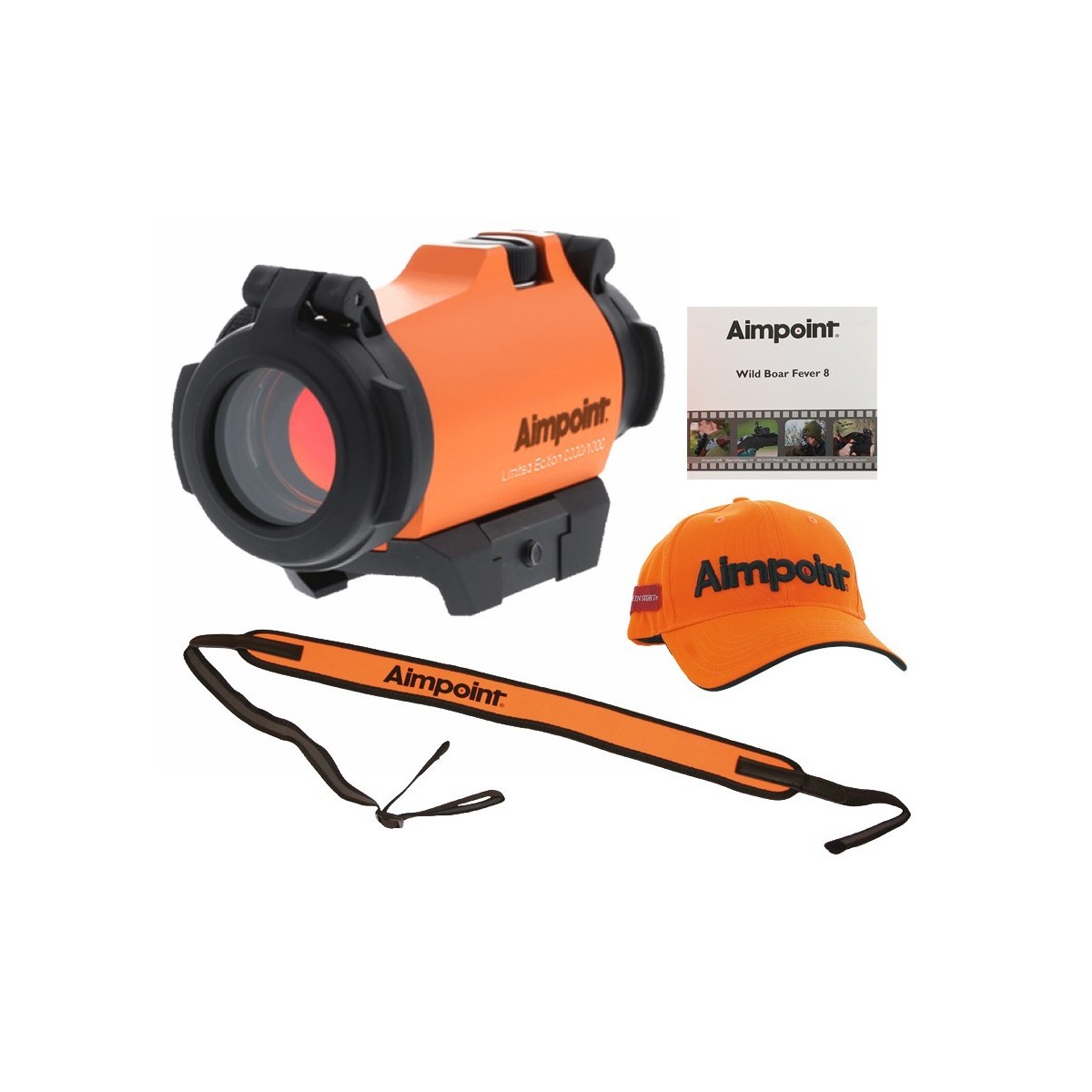 VISEUR TUBULAIRE AIMPOINT MICRO H2 BLAZE ORANGE POINT ROUGE 2 MOA 1 X ÉDITION LIMITÉE - LIVRÉ AVEC CASQUETTE + BRETELLE + DVD