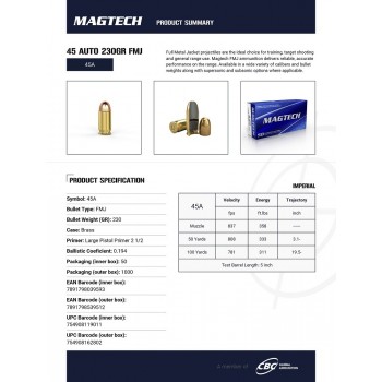 CARTOUCHES MAGTECH 45 AUTO 230GR FMJ