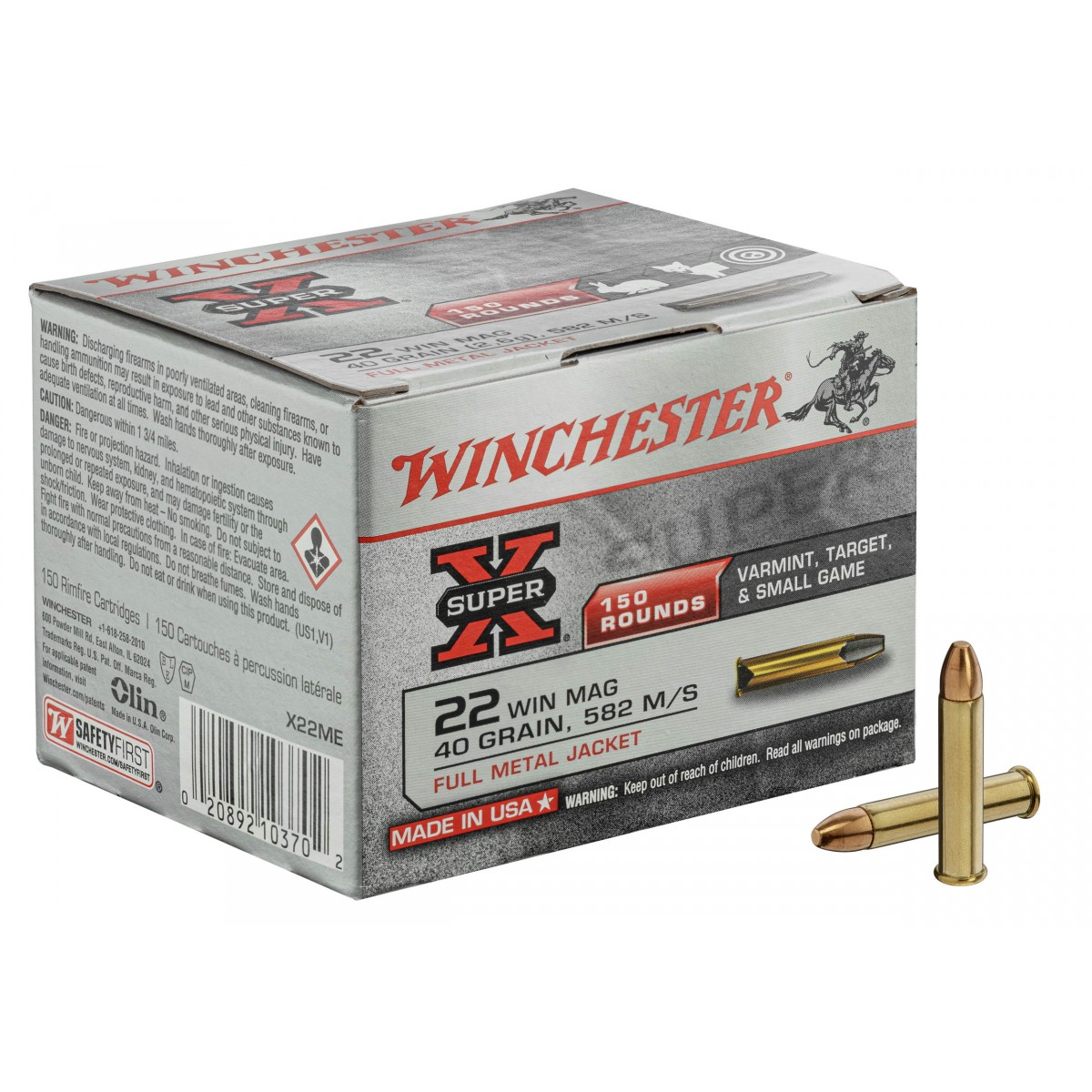 CARTOUCHES WINCHESTER SUPER X CAL 22 WIN MAG 40 GRAINS X150