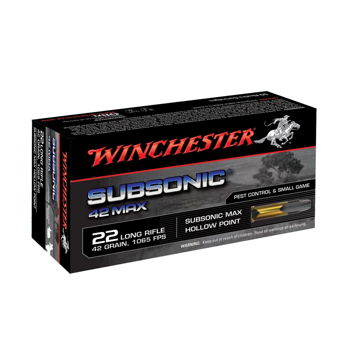 CARTOUCHES WINCHESTER SUBSONIC MAX CAL 22LR 42GR HP X50