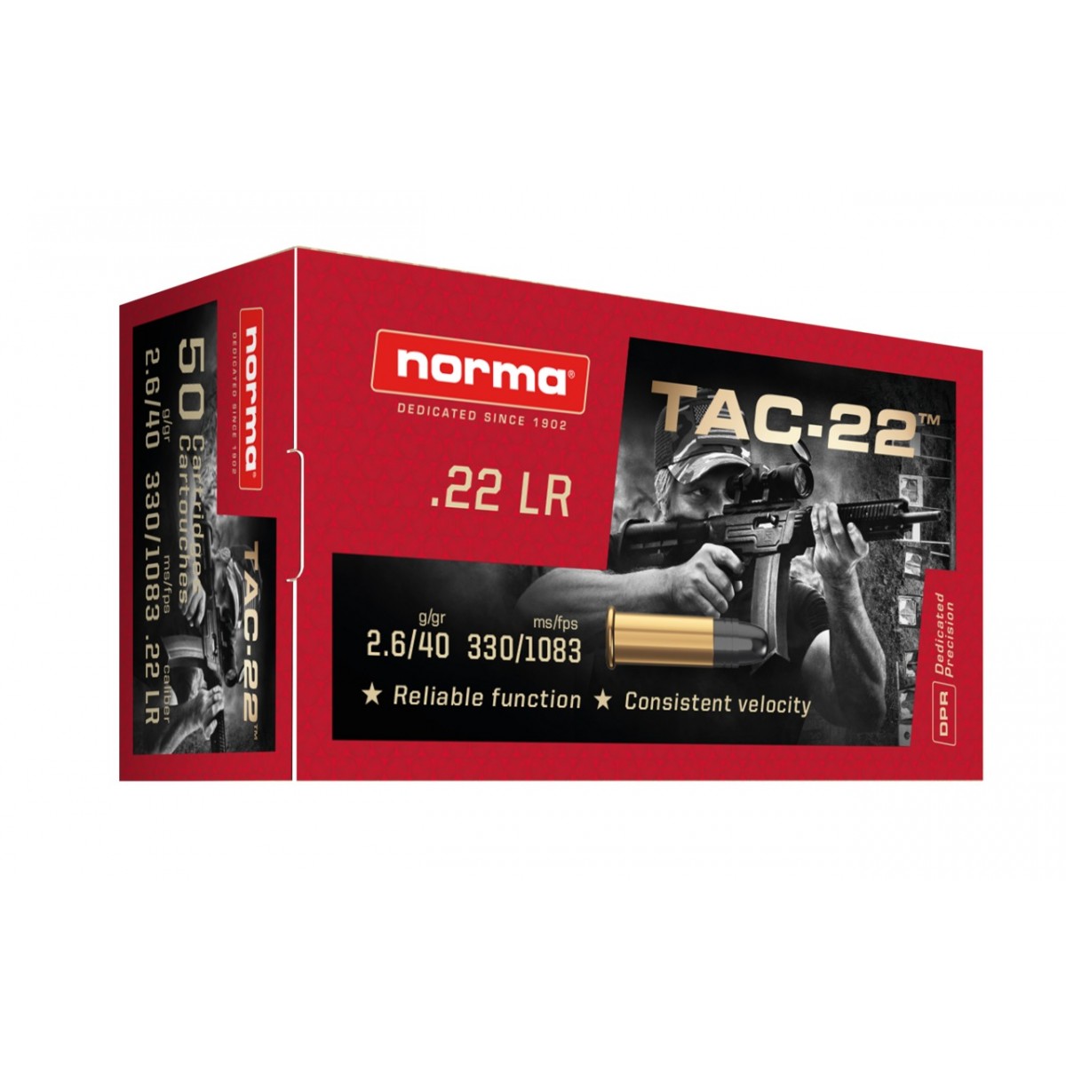 CARTOUCHES NORMA TAC-22 CAL 22LR 40GR LRN X50