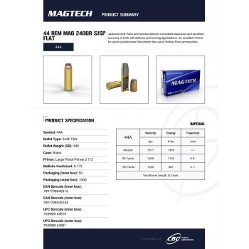 CARTOUCHES MAGTEC CAL 44 MAGNUM 240GR SJSP