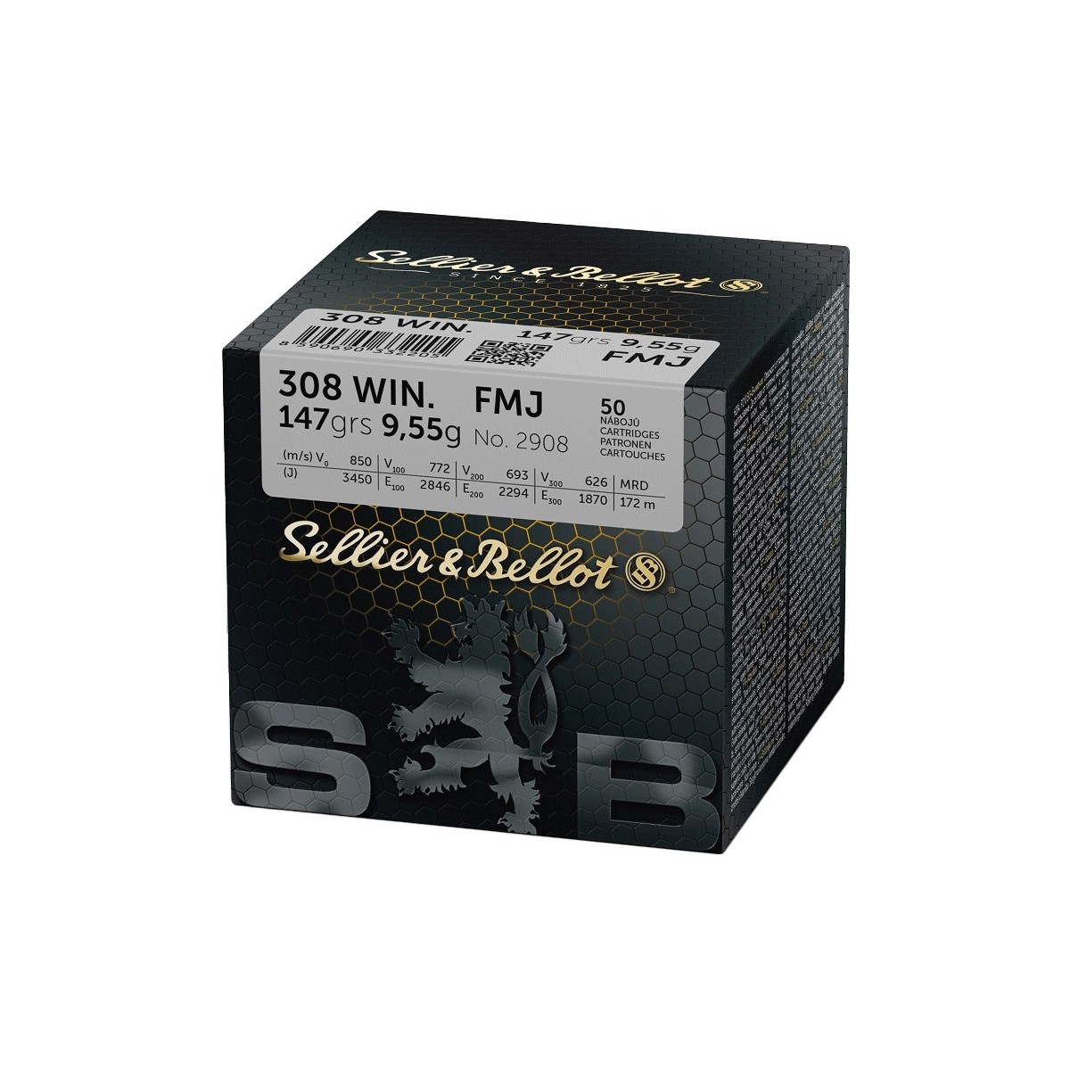 CARTOUCHES SELLIER BELLOT CAL 308 WIN FMJ 147GR PAR 50