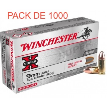 CARTOUCHES WINCHESTER SUPER-X CAL 9X19 124GR FMJ PACK DE 1000