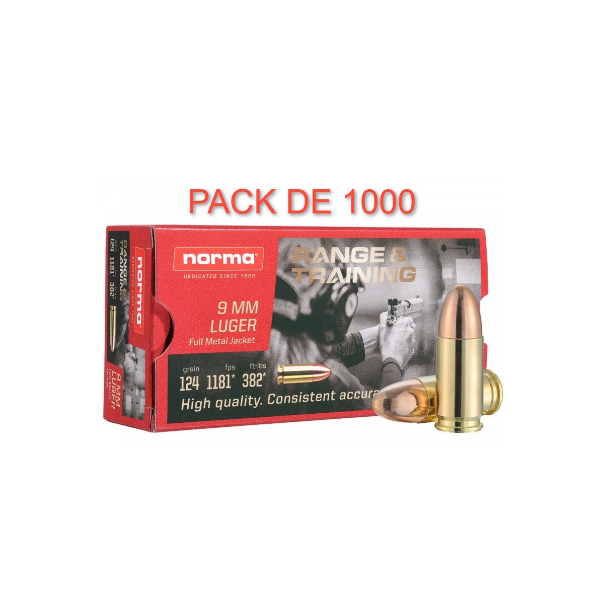 CARTOUCHES NORMA CAL 9X19 124GR FMJ PACK DE 1000