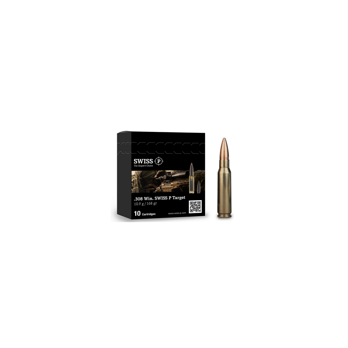 CARTOUCHE SWISS P .308WIN 168GR  TARGET BTHP BOITE DE 10