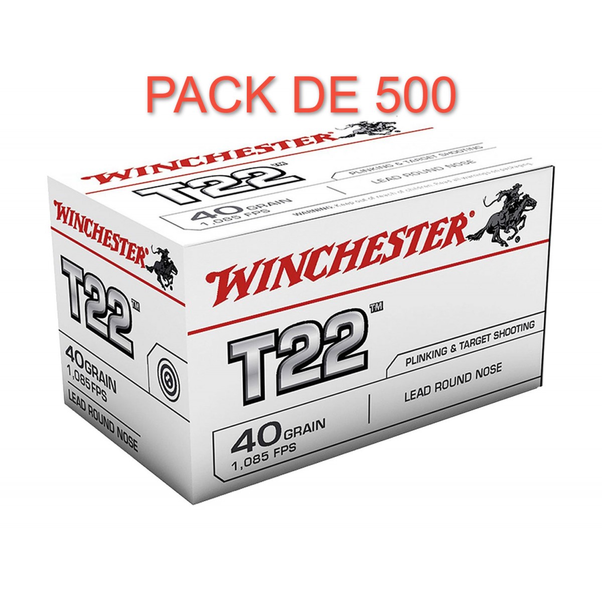 Pack de 500 Cartouches Winchester T22 40gr LRN cal 22LR